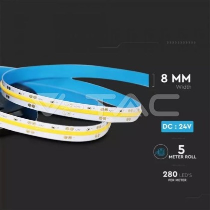 V-TAC Kit Strip LED 280 COB 6400K 10W IP20 DC24V 800LM/M (2654+3264)