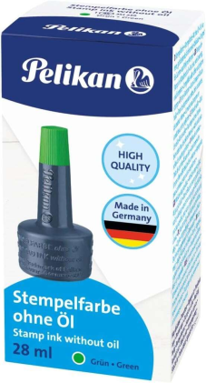 Flacone di inchiostro Pelikan per tamponi per timbri 28 ml - Senza olio - Asciugatura rapida - Impermeabile - Verde intenso