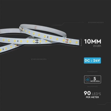 V-TAC Strip LED SMD2835 4W/m 5m 90 LED/m 24V 200LM/W 3000K IP20 10mm