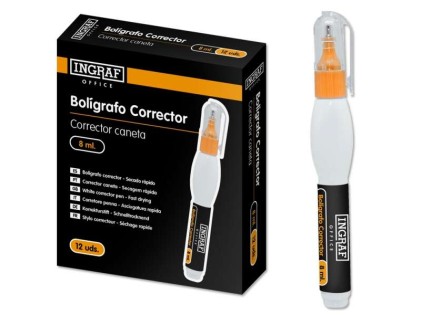 Penna correttore Ingraf 8ml - Punta fine in metallo - Asciugatura rapida - Forma ergonomica