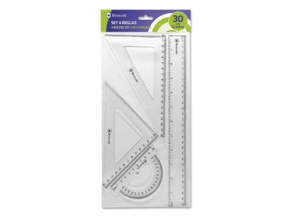 Bismark School Ruler Pack - Include righello da 30 cm, squadra da 12,5 cm, squadra da 17,5 cm, goniometro da 10 cm - Presentato in sacchetto trasparente - Colore trasparente