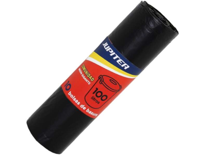 Rotolo da 10 sacchi per la spazzatura Jupiter da 100 litri - Qualità Premium - Nero