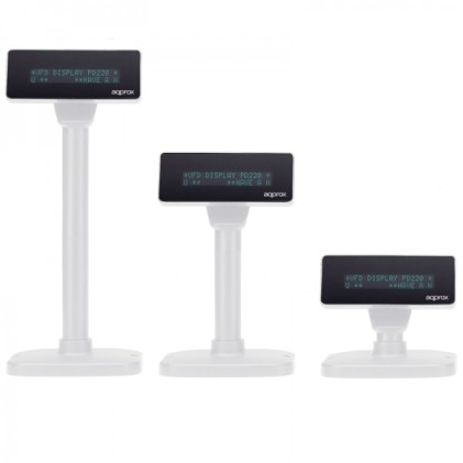 Display cliente VFD di dimensioni approssimative per POS - Alfanumerico fluorescente - 20 caratteri e 2 righe - 3 altezze e rotazione di 355&ordm; - Bianco