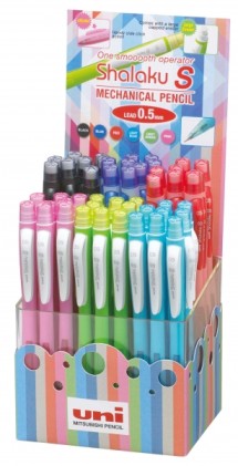 Uni-ball Shalaku S M5-228 Espositore da 48 matite meccaniche da 0,5 mm - Contiene 2 mine HB - Gomma inclusa - Fusti colorati assortiti