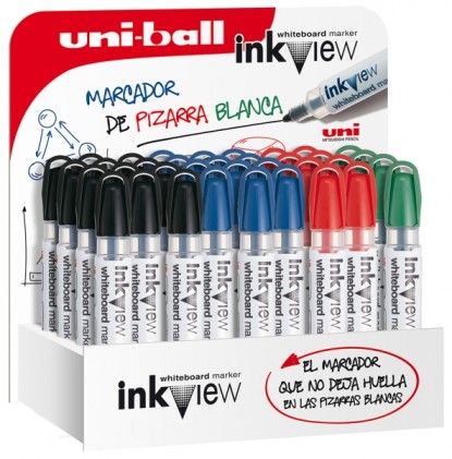 Espositore per pennarelli per lavagna Uni-ball Inkview PWB-202 - Confezione da 36 - Punta conica da 1,8-2,2 mm - Zona di livello dell'inchiostro trasparente - Scrittura brillante e facile da cancellare - Colori assortiti