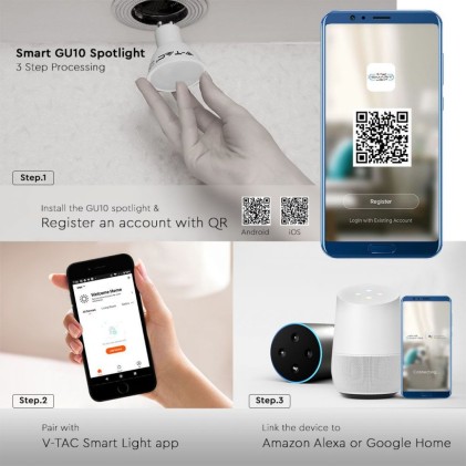V-TAC Faretto LED GU10 4,5W Satinato Compatibile con Google Home e Amazon Alexa Tramite App V-Tac Smart RGB e 3 in 1 Dimmerabile