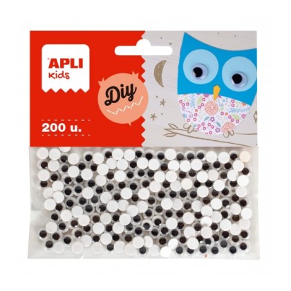 Occhietti adesivi rotondi Apli - Elevato potere adesivo - Versatili per più superfici - Ideali per lavoretti scolastici e laboratori per bambini - Neri