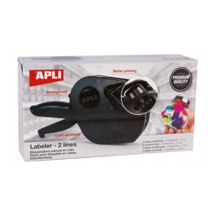 Etichettatrice Apli Premium - 2 righe - 9 caratteri - Facile da usare - Installazione rapida - Cinturino da polso - Include cartucce e rotolo di etichette