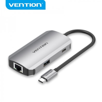 Vention HUB USB-C 5 in 1 a 3xUSB3.0/RJ45/PD100W - 0,15 m - Grigio