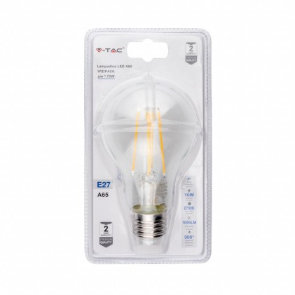 V-TAC Lampadina LED E27 10W A65 Filamento 2700K (Blister 1 Pezzo)