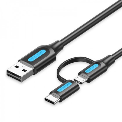 Cavo Vention USB 2.0 maschio a MicroUSB+USB-C maschio - 0,5 m - 3 A 60 W 480 Mbps - Colore nero
