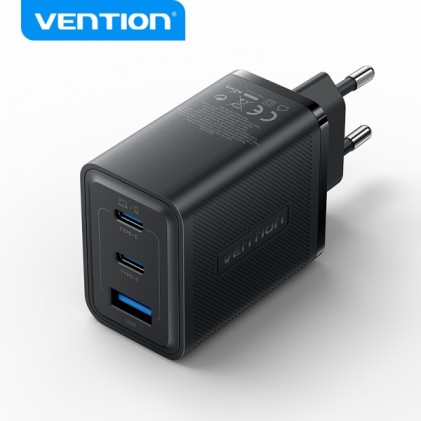 Caricatore da muro Vention GaN 3 porte USB (C + C + A) (65 W/65 W/30 W) - EU - Colore nero