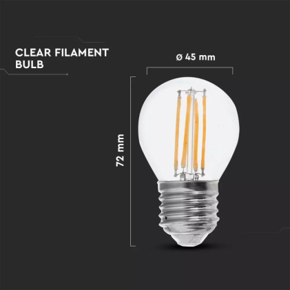 V-TAC Lampadina LED E27 6W 130LM/W G45 Filamento 4000K
