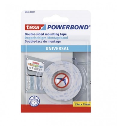 Nastro biadesivo Tesa Powerbond 19 mm x 1,5 metri - Per il fissaggio sicuro e rapido di oggetti piatti e leggeri - Bianco