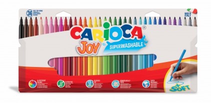 Pennarelli super lavabili Carioca Joy, confezione da 36 - Punta fine 2,8 mm - Punta bloccata - Cappuccio ventilato - Colori assortiti