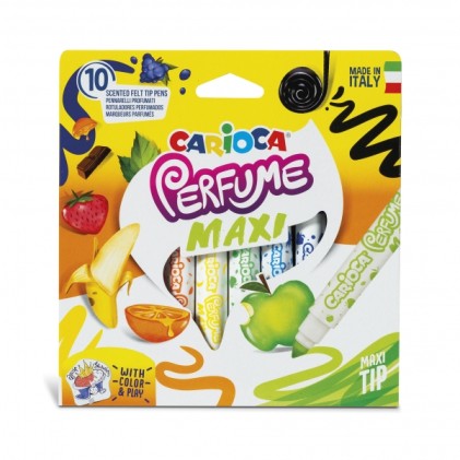 Pennarelli profumati Carioca Maxi Pack da 10 pezzi - Inchiostro profumato - Lavabili - Anallergici - Aromi naturali - Punta bloccata e conica - Colori assortiti