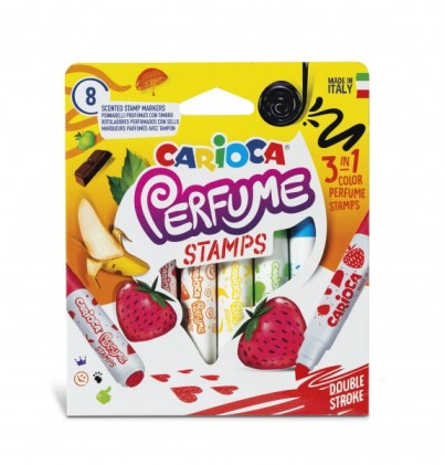 Carioca Confezione da 8 pennarelli profumati a doppia punta - Inchiostro profumato e lavabile - Aromi naturali - Senza allergeni - Punta bloccata e conica per doppio tratto - Vari colori
