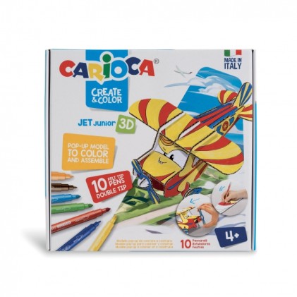 Modelli Carioca Pop-Up Jet Junior da colorare e costruire + 10 pennarelli a doppia punta in colori assortiti - Avventura con nuovi compagni di viaggio