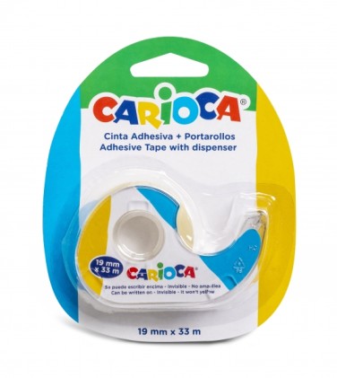 Porta Rotolo Carioca + Nastro Adesivo Trasparente 19mm x 33m - Non ingiallisce nel tempo - Ideale per Carta e Cartone