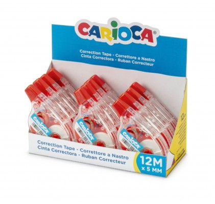 Espositore Carioca Tape da 12 nastri correttori - 12 mx5 mm - Coprenti - Riscrivibili all'istante - Bianco