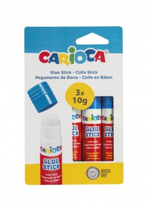 Confezione da 3 stick di colla Carioca - Ideale per casa, scuola e ufficio - Incolla carta, foto e tessuti - Senza solventi - Vari colori