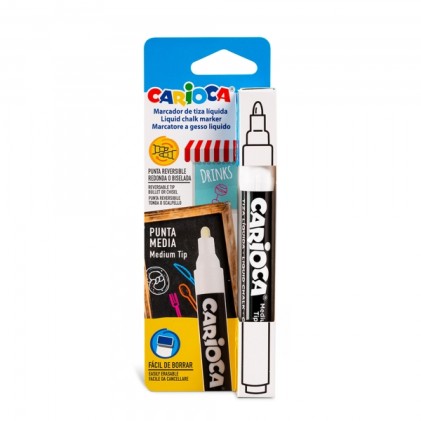 Gesso liquido Carioca - A base acqua - Punta reversibile - Colori brillanti - Resistente alla luce - Facile da cancellare - Applicabile su lavagna e vetro - Colore bianco