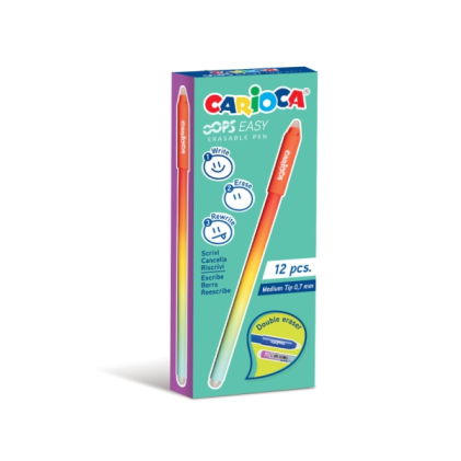 Penna cancellabile Carioca Oops Easy con punta da 0,7 mm - Inchiostro termosensibile - Corpo effetto sfumato - Doppia gomma - Rosso