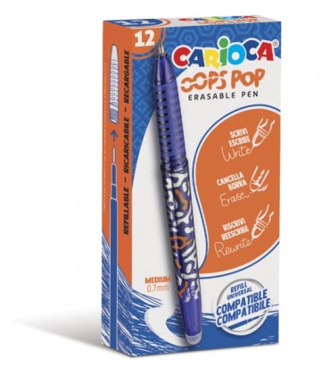 Penna cancellabile Carioca Oops - Thermo Sensitive - Impugnatura Textured - Punta Ø 0,7mm - Doppia Gomma - Ricariche Compatibili - Colore Blu