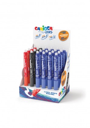 Carioca Oops Expositor de 24 Boligrafos Borrables Retractiles - Tinta Termo Sensible - Empuсadura Ergonomica Triangular - Punta de Ш 0.7mm - Doble Goma - Recambios Compatibles - Colores Surtidos