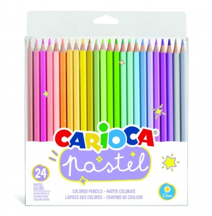 Carioca Confezione da 24 Matite in Legno - Colori Pastello - Corpo Esagonale - Colori Brillanti e Lavabili - Scrittura Morbida - Mina Sicura e Anticaduta - Vari Colori