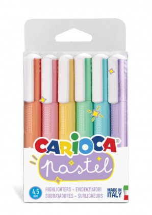Carioca Confezione da 6 Evidenziatori Pastello - Inchiostro a Base d'Acqua - Punta a Scalpello - Inchiostro Lavabile - Vari Colori
