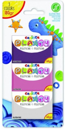 Carioca Blister da 3 Plastilina, 60 g - Facile da usare - Non secca - Riutilizzabile - Colori brillanti e miscelabili - Senza glutine - Vari colori