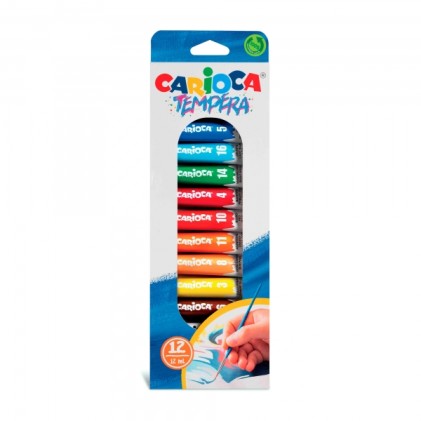 Carioca Confezione da 12 Tubetti Tempera 12ml - Colori Super Lavabili - Alto Potere Coprente - Applicabili su Materiali Porosi - Colori Assortiti