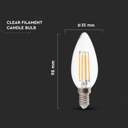 V-TAC Lampadina LED E14 4W Candela Filamento 3000K Dimmerabile