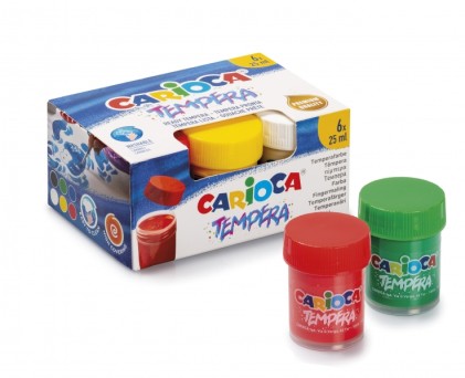 Carioca Confezione da 6 Tazze Tempera - Colori Super Lavabili - Alto Potere Coprente - Applicabili su Materiali Porosi - Vari Colori