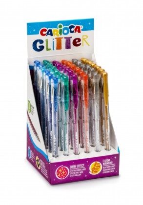 Carioca Glitter Gel Expositor de 36 Boligrafos - Punta Ш 1mm - Tinta Gel Glitter - para Superficies Oscuras - Escritura Brillante y Colorida - Color Varios