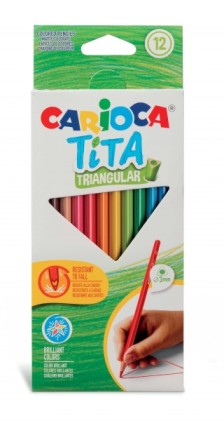 Carioca Tita Confezione da 12 Matite Triangolari in Resina - Corpo Triangolare - Colori Brillanti e Lavabili - Scrittura Morbida - Mina da 3 mm - Vari Colori