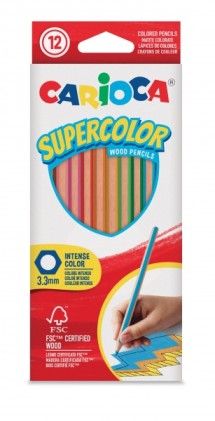 Carioca Supercolor Confezione da 12 Matite Colorate - Corpo Esagonale in Legno - Colori Intensi e Alta Opacit&agrave; - Mina 3,3 mm - Colori Assortiti