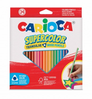 Carioca Supercolor Confezione da 24 Matite Colorate - Corpo Triangolare in Legno - Colori Intensi e Alta Opacit&agrave; - Mina da 3,5 mm - Colori Assortiti