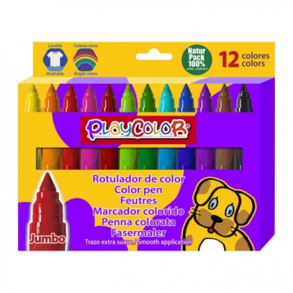 PlayColor Jumbo Basic Confezione da 12 pennarelli a punta spessa extra morbida - Affidabili e sicuri - Punta bloccata - Cappuccio ventilato - Lavabili - Colori assortiti