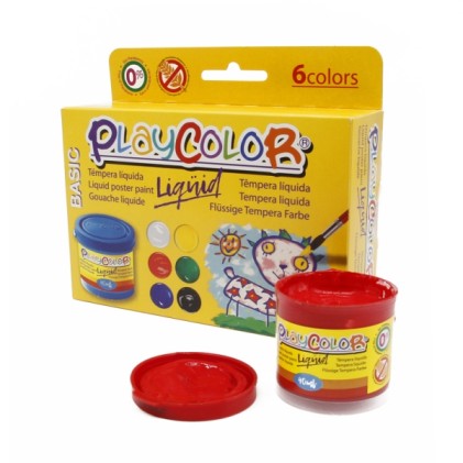 PlayColor Basic Liquid Confezione da 6 Tempere da 40ml - Non arriccia la carta - Alta viscosità - Elevata coprenza - Colori assortiti