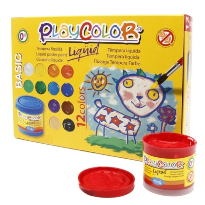 PlayColor Basic Liquid Confezione da 12 Tempere 40ml - Non arriccia la carta - Alta viscosit&agrave; - Elevata coprenza - Colori assortiti