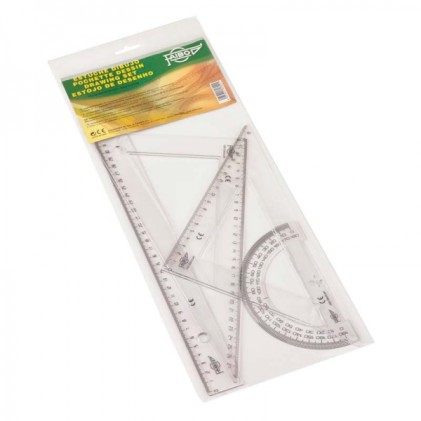 Faibo School Ruler Pack - Include righello da 30 cm, squadra da 30 cm, squadra da 30 cm e semicerchio da 15 cm - Presentato in sacchetto trasparente - Colore trasparente