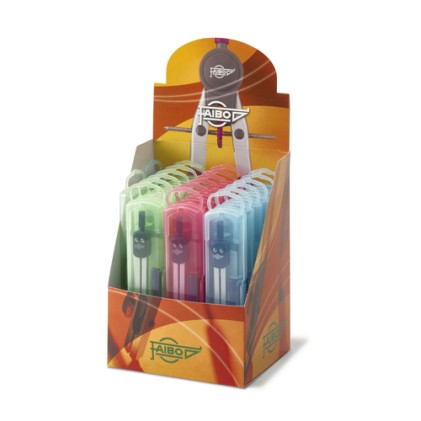 Faibo Display da 20 compassi scolastici - Adattatore universale - Include tubo di piombo - Presentato in una custodia di plastica di colori assortiti
