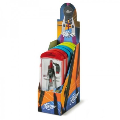 Faibo Display di 6 compassi scolastici con baffi - Adattatore universale - Include tubo di mine - Presentato in custodia di plastica di colori assortiti