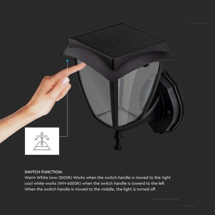 V-TAC PRO Lampada LED Solare Samsung da Muro Colore Nero Opaco 3000K+6000K IP65