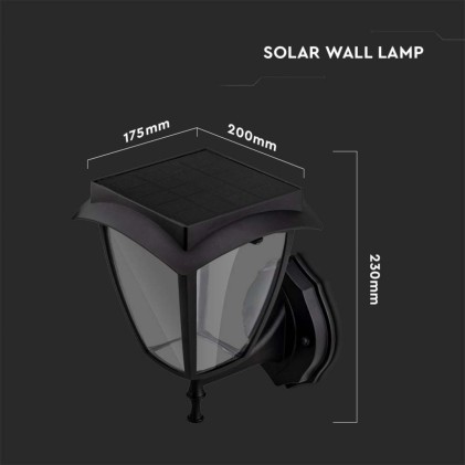 V-TAC PRO Lampada LED Solare Samsung da Muro Colore Nero Opaco 3000K+6000K IP65