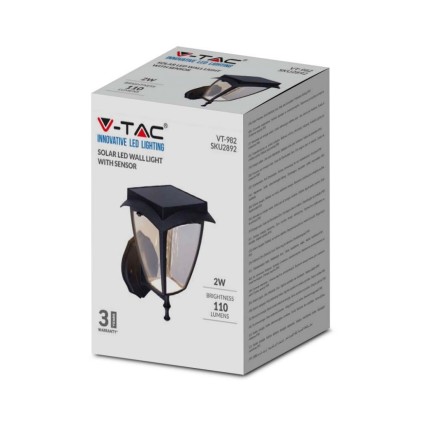 V-TAC PRO Lampada LED Solare Samsung da Muro Colore Nero Opaco 3000K+6000K IP65