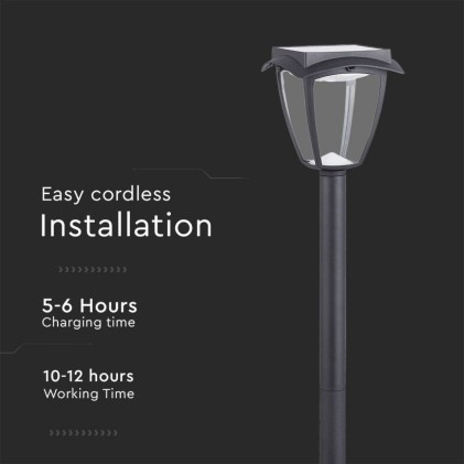 V-TAC PRO Lampada LED Solare Samsung da giardino con Palo Colore Nero Opaco 3000K+6000K IP65