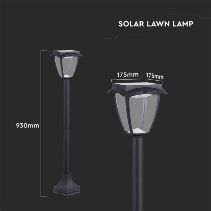 V-TAC PRO Lampada LED Solare Samsung da giardino con Palo Colore Nero Opaco 3000K+6000K IP65